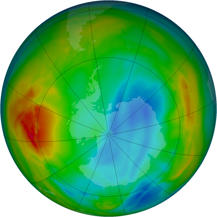 Antarctic ozone map for 16 July 2007